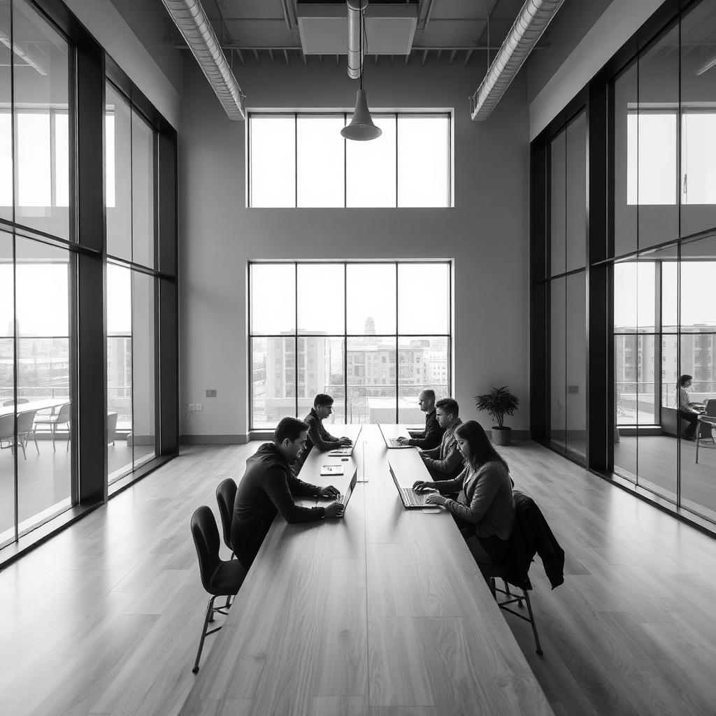 Espace de travail moderne où des entrepreneurs construisent leur activité